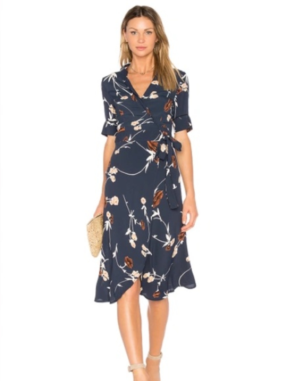 Ganni Dalton Crepe Midi Wrap Dress, size 34 (US 2)